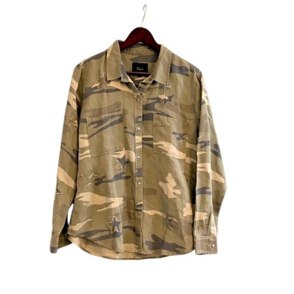 Rails Marcel Sage Camo with Stars Shirt Tencel Linen Women’s Large - Picture 2 of 11